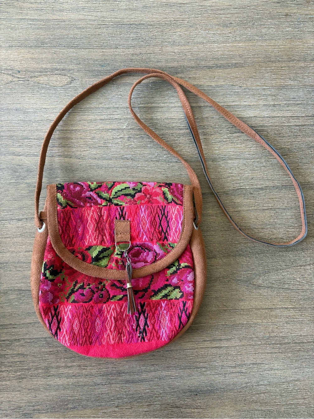 Boho Floral Tapestry Crossbody Bag Pink Brown Purse